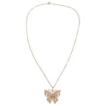Load image into Gallery viewer, Gold Plated Sterling Silver Filigree Butterfly Necklace - Majestic Flight | NOVICA