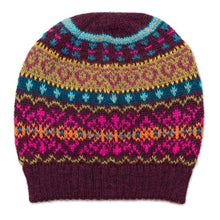 Load image into Gallery viewer, Multi-Color 100% Alpaca Knit Hat with Rows of Varying Motifs - Colorful Carousel | NOVICA