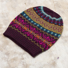 Load image into Gallery viewer, Multi-Color 100% Alpaca Knit Hat with Rows of Varying Motifs - Colorful Carousel | NOVICA