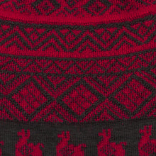 Load image into Gallery viewer, Black and Crimson Red Diamond Motif Alpaca Blend Knit Hat - Alpaca Parade in Red | NOVICA