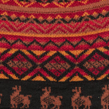 Load image into Gallery viewer, Black Red and Orange Diamond Motif Alpaca Blend Knit Hat - Alpaca Sunset | NOVICA