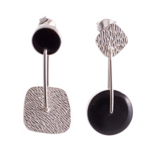 Load image into Gallery viewer, Obsidian and Textured Sterling Silver Dangle Earrings - Midnight in Motion | NOVICA