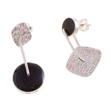 Load image into Gallery viewer, Obsidian and Textured Sterling Silver Dangle Earrings - Midnight in Motion | NOVICA