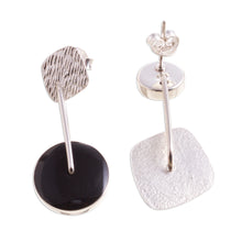 Load image into Gallery viewer, Obsidian and Textured Sterling Silver Dangle Earrings - Midnight in Motion | NOVICA
