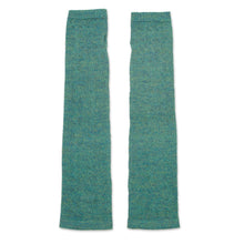 Load image into Gallery viewer, Green 100% Baby Alpaca Cable Knit Fingerless Mitts - Luscious Twist in Emerald | NOVICA