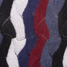 Load image into Gallery viewer, Cranberry and Blue Wavy Vertical Stripe Alpaca Blend Sweater - Make Waves | NOVICA