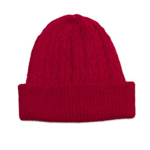 Load image into Gallery viewer, Crimson Red 100% Alpaca Soft Cable Knit Hat from Peru - Comfy in Red | NOVICA