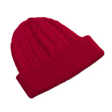 Load image into Gallery viewer, Crimson Red 100% Alpaca Soft Cable Knit Hat from Peru - Comfy in Red | NOVICA