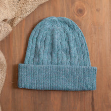 Load image into Gallery viewer, Robin's Egg Blue 100% Alpaca Soft Cable Knit Hat from Peru - Comfy in Blue | NOVICA