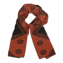 Load image into Gallery viewer, Black and Pumpkin Knit Alpaca Blend Wrap Scarf from Peru - Black and Pumpkin Andes | NOVICA