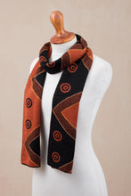 Load image into Gallery viewer, Black and Pumpkin Knit Alpaca Blend Wrap Scarf from Peru - Black and Pumpkin Andes | NOVICA