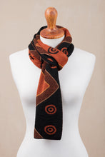 Load image into Gallery viewer, Black and Pumpkin Knit Alpaca Blend Wrap Scarf from Peru - Black and Pumpkin Andes | NOVICA