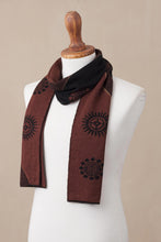 Load image into Gallery viewer, Men's Black and Mahogany Alpaca Blend Scarf from Peru - Mahogany and Black Cosmovision | NOVICA