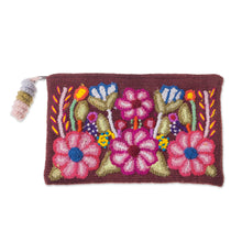Load image into Gallery viewer, Handwoven Floral Wool Clutch in Mahogany from Peru - Peruvian Bouquet | NOVICA