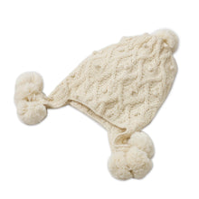 Load image into Gallery viewer, Diamond Pattern 100% Alpaca Knit Hat in Alabaster from Peru - Diamond Elegance in Alabaster | NOVICA