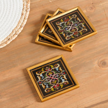 Load image into Gallery viewer, Floral Reverse-Painted Glass Coasters (Set of 4) - Colonial Intricacy | NOVICA