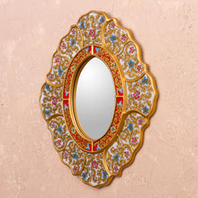 Load image into Gallery viewer, White and Gold Floral Reverse-Painted Glass Wall Mirror - Floral White | NOVICA