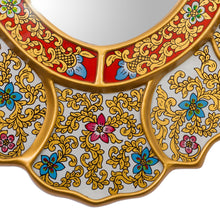 Load image into Gallery viewer, White and Gold Floral Reverse-Painted Glass Wall Mirror - Floral White | NOVICA