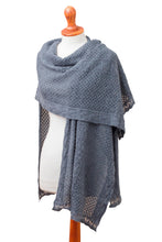 Load image into Gallery viewer, Alpaca Blend Shawl in Solid Azure from Peru - Andean Delight in Azure | NOVICA