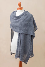 Load image into Gallery viewer, Alpaca Blend Shawl in Solid Azure from Peru - Andean Delight in Azure | NOVICA