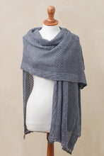 Load image into Gallery viewer, Alpaca Blend Shawl in Solid Azure from Peru - Andean Delight in Azure | NOVICA