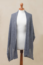 Load image into Gallery viewer, Alpaca Blend Shawl in Solid Azure from Peru - Andean Delight in Azure | NOVICA