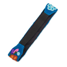 Load image into Gallery viewer, Embroidered Floral Wool Headband in Teal from Peru - Teal Garden | NOVICA