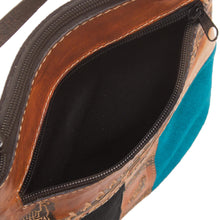 Load image into Gallery viewer, Brown and Teal Llama Pattern Leather Accented Suede Sling - The Llama Way | NOVICA