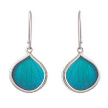 Load image into Gallery viewer, Drop-Shaped Natural Leaf Dangle Earrings in Aqua from Peru - Leaf Drops in Aqua | NOVICA