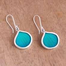 Load image into Gallery viewer, Drop-Shaped Natural Leaf Dangle Earrings in Aqua from Peru - Leaf Drops in Aqua | NOVICA