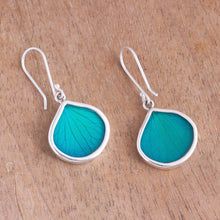 Load image into Gallery viewer, Drop-Shaped Natural Leaf Dangle Earrings in Aqua from Peru - Leaf Drops in Aqua | NOVICA