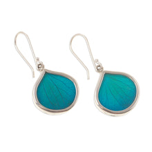 Load image into Gallery viewer, Drop-Shaped Natural Leaf Dangle Earrings in Aqua from Peru - Leaf Drops in Aqua | NOVICA
