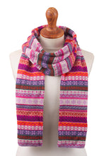 Load image into Gallery viewer, Lilac and Fuchsia and White 100% Alpaca Knit Scarf - Inca Blooms | NOVICA