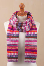 Load image into Gallery viewer, Lilac and Fuchsia and White 100% Alpaca Knit Scarf - Inca Blooms | NOVICA