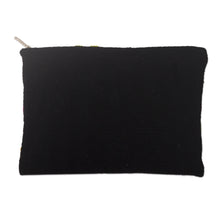 Load image into Gallery viewer, Llama Motif Black Wool Cosmetic Bag from Peru - Llama Glam in Grey | NOVICA