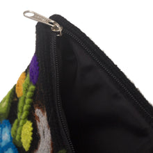 Load image into Gallery viewer, Llama Motif Black Wool Cosmetic Bag from Peru - Llama Glam in Grey | NOVICA