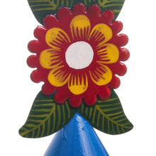 Load image into Gallery viewer, Sky Blue Recycled Metal Candlestick with Flower - Andean Flora in Sky Blue | NOVICA