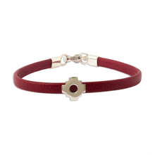 Load image into Gallery viewer, Red Faux Leather Unity Bracelet with Sterling Silver 4 mm - Red Chacana Unity | NOVICA