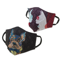 Load image into Gallery viewer, 2 3-Layer Cotton Blend Nose Clip Cats & Dog Face Masks - Cats and Dog | NOVICA