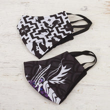 Load image into Gallery viewer, 2 Black & White Cotton Blend Nose Clip Masks 3-Layers (Pair) - Animal Games | NOVICA
