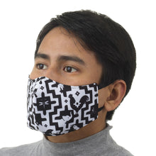 Load image into Gallery viewer, 2 Black & White Cotton Blend Nose Clip Masks 3-Layers (Pair) - Animal Games | NOVICA