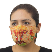 Load image into Gallery viewer, 3-Layer Cotton Blend Nose Clip Animal Print Masks (Pair) - Fantasy Animals | NOVICA