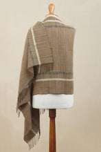 Load image into Gallery viewer, Handwoven Patterned Sepia Brown Baby Alpaca Shawl - Sepia Windowpanes | NOVICA