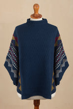 Load image into Gallery viewer, 100% Baby Alpaca Wool Blue Poncho From Peru - Jane | NOVICA
