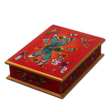 Load image into Gallery viewer, Andean Reverse-Painted Glass Dragonfly Box in Red - Red Dragonfly Days | NOVICA
