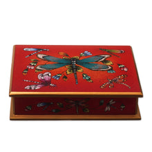 Load image into Gallery viewer, Andean Reverse-Painted Glass Dragonfly Box in Red - Red Dragonfly Days | NOVICA