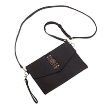 Load image into Gallery viewer, Versatile Leather Geometric Sling Bag from Peru - Mystic Black | NOVICA