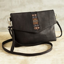 Load image into Gallery viewer, Versatile Leather Geometric Sling Bag from Peru - Mystic Black | NOVICA