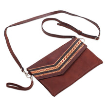 Load image into Gallery viewer, Tooled Leather Convertible Messenger Wristlet Bag from Peru - Andean Summer | NOVICA