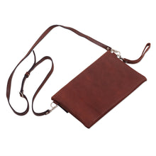 Load image into Gallery viewer, Tooled Leather Convertible Messenger Wristlet Bag from Peru - Andean Summer | NOVICA